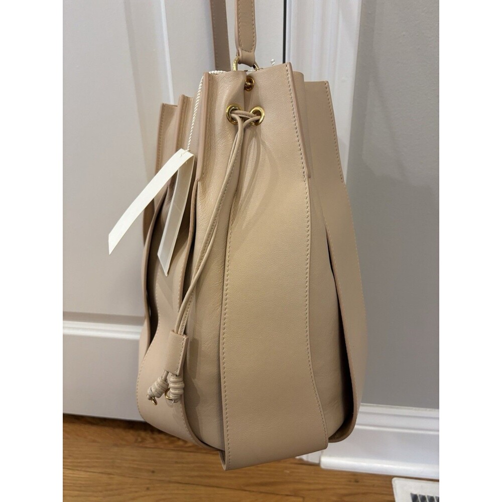 NWT Ulla Johnson Lotus Pleated Bucket Bag Purse Apple Blossom Brown Cream Tote - Picture 8 of 13